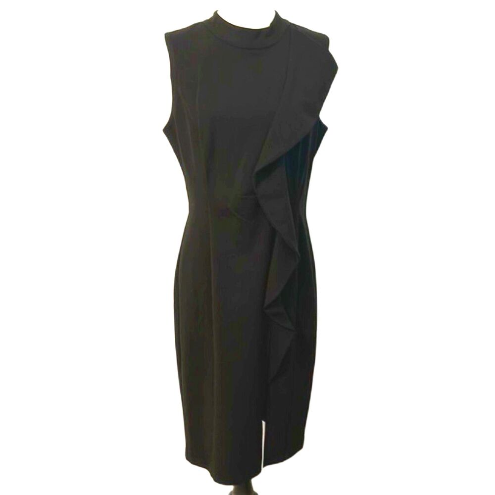 Stella & Julie Ruffle Pencil Dress Womens 12 Scuba Stretchy Boardroom Business